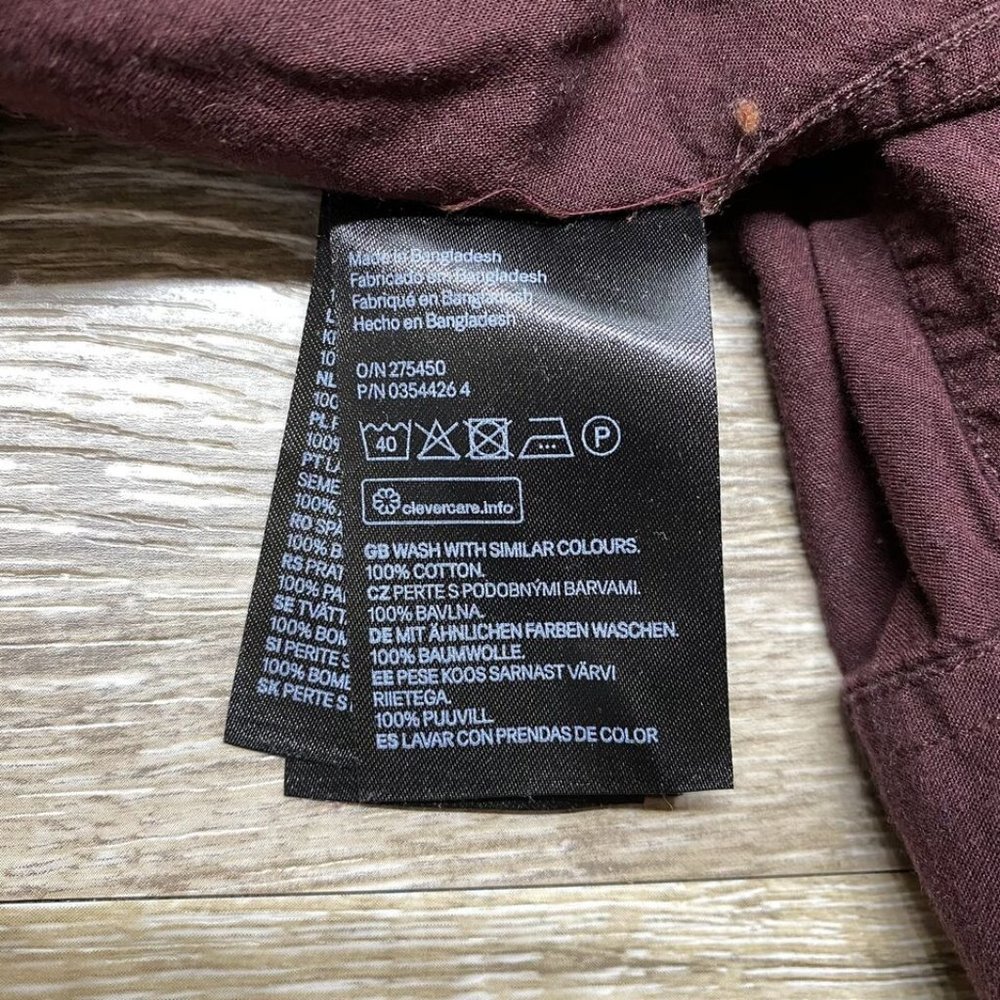 L.O.G.G. by H&M Regular Fit Button Down Burgundy Casual Shirt Men's Size Small - Picture 3 of 8